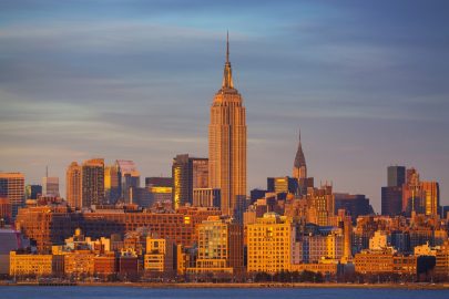 Empire state building, Hudson, Zachód słońca
